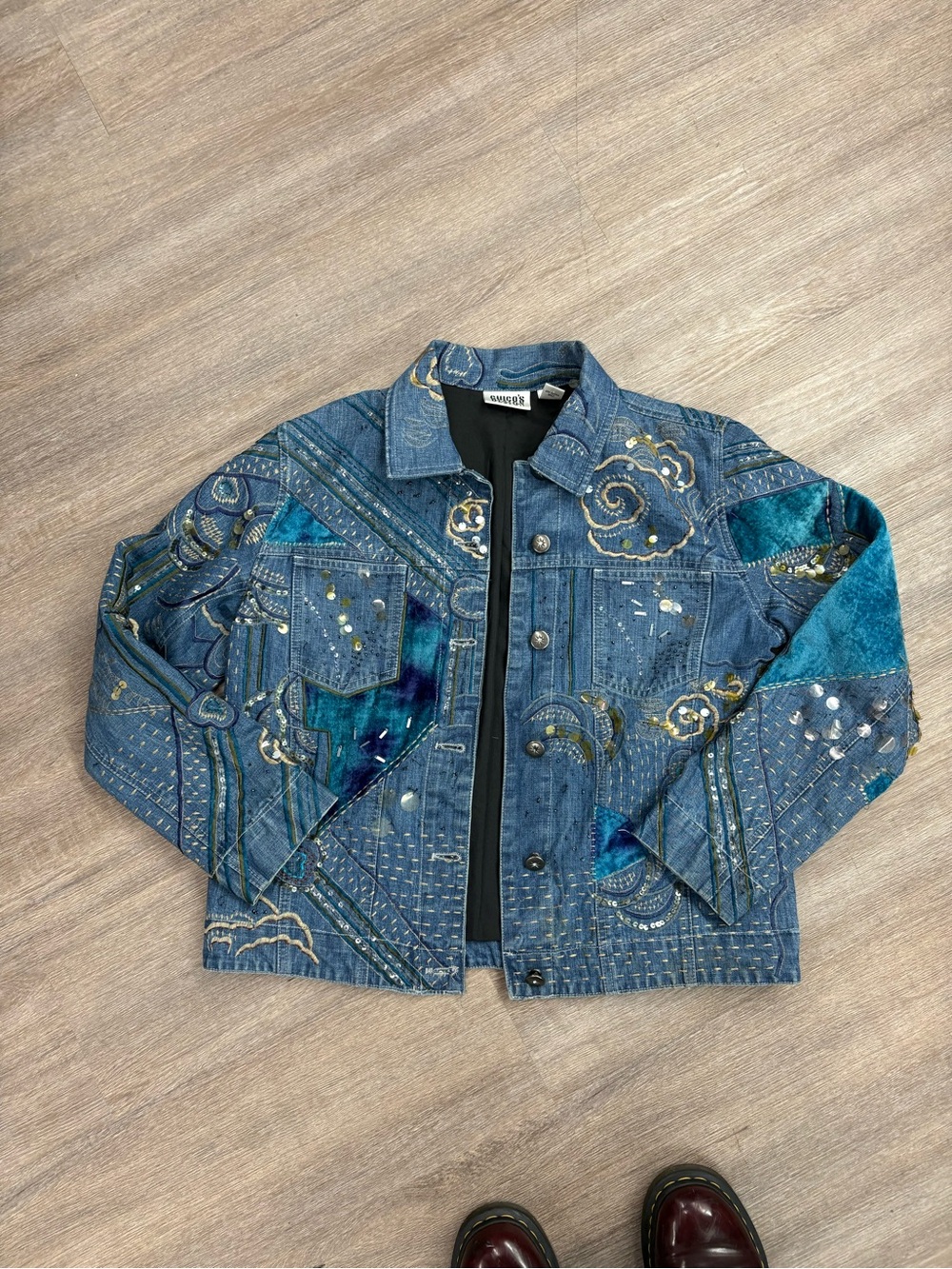Chico's Blue Denim Jacket with Teal Accents